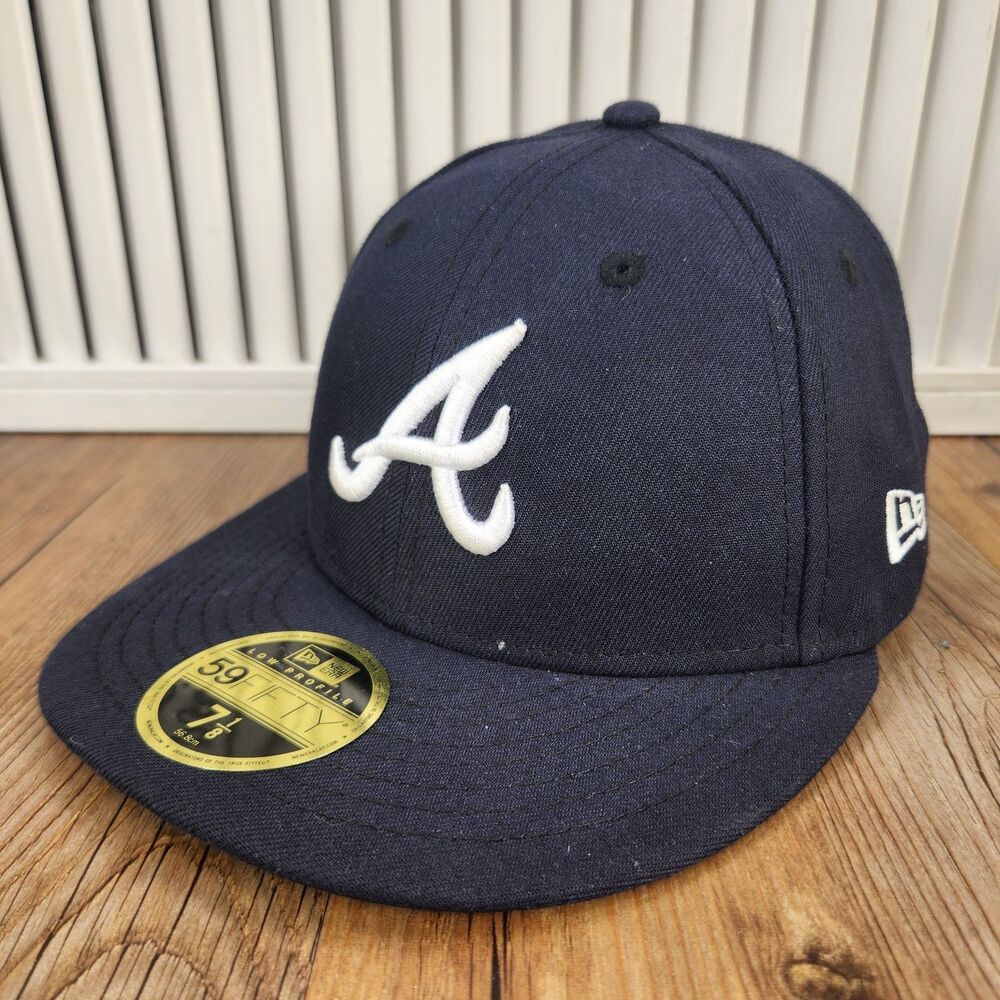 New Era Atlanta Braves On-Field 59fifty Baseball Cap Size 7 1/8 Low Profile Navy